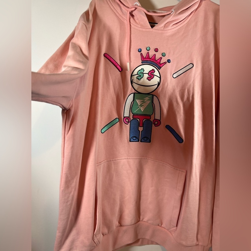 BKYS Sweatshirt Hoodie Brick Toy Men Pink Graphic Kangaroo Pocket Drawcord 2XL - Picture 3 of 11